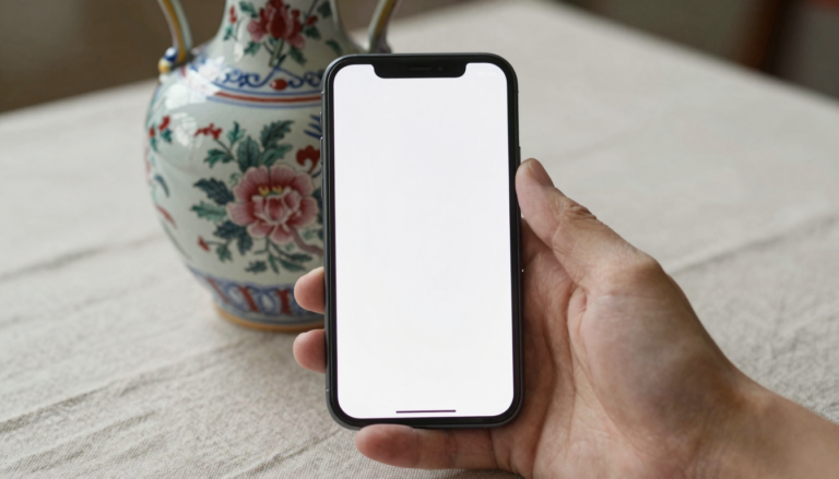 Smartphone scanning an antique porcelain vase to identify it
