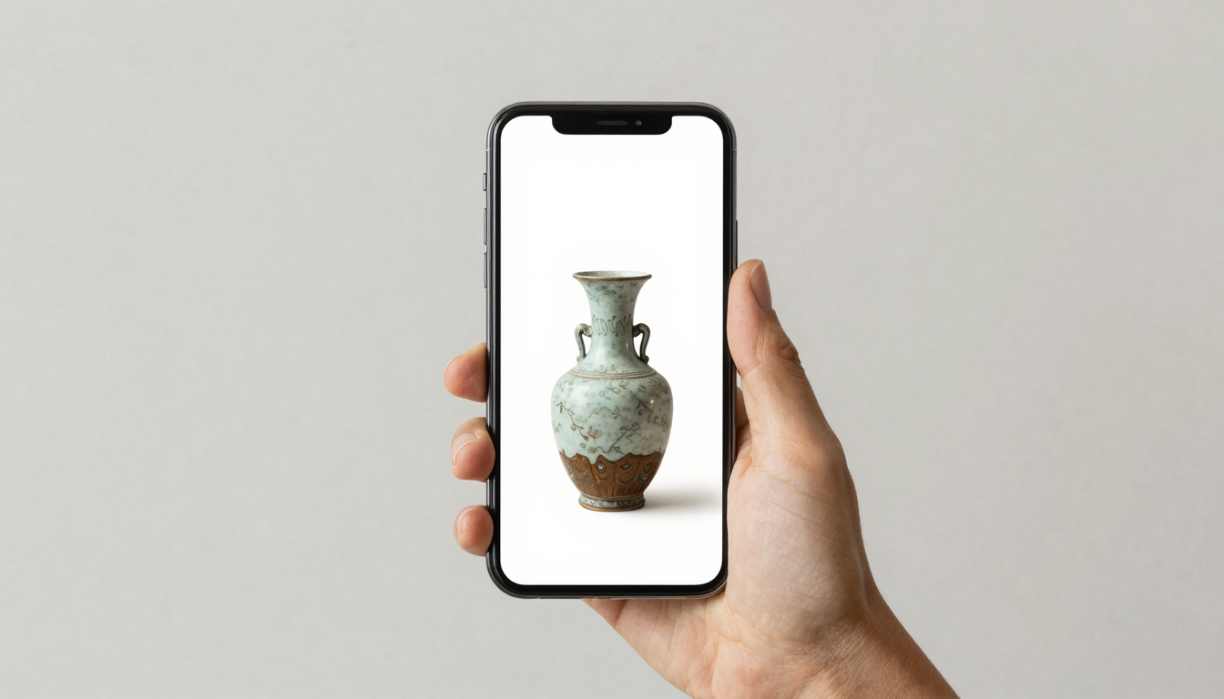 Phone scanning an antique vase to identify it for free