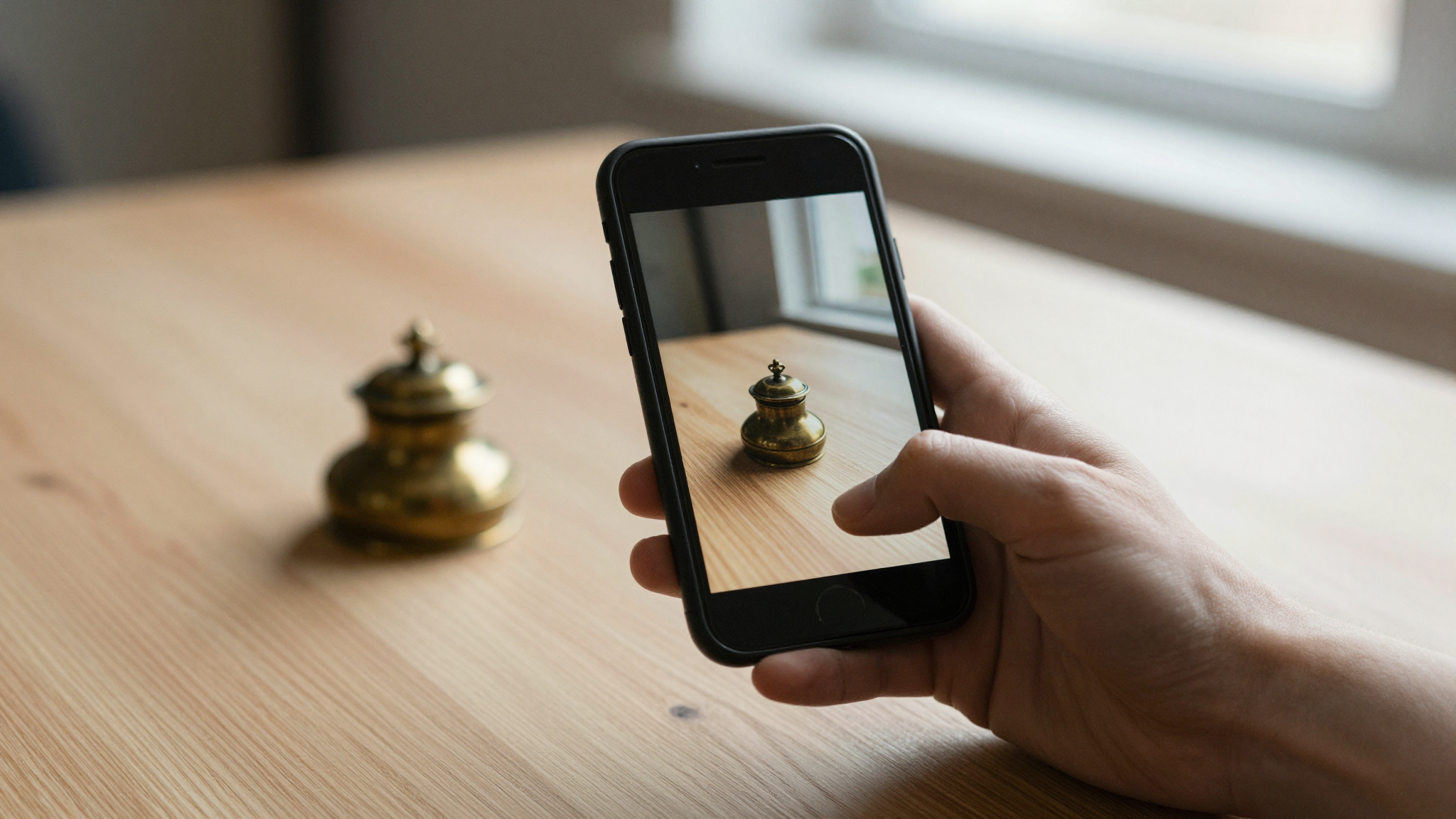 Collectibles.com app scanning an antique object on a smartphone