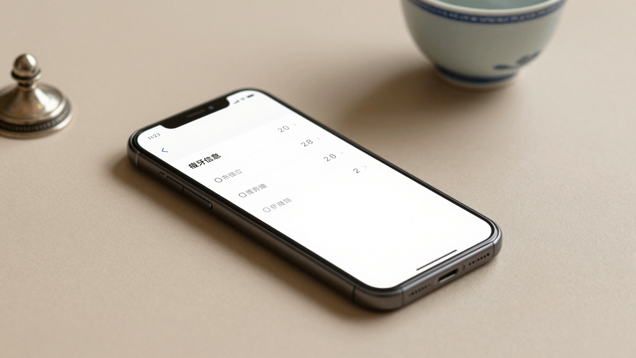 WorthPoint antique price database app open on a smartphone on a neutral desk