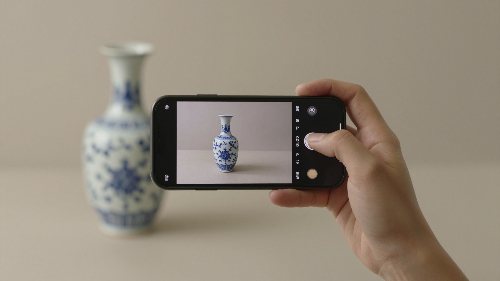smartphone photographing an antique vase to estimate its value