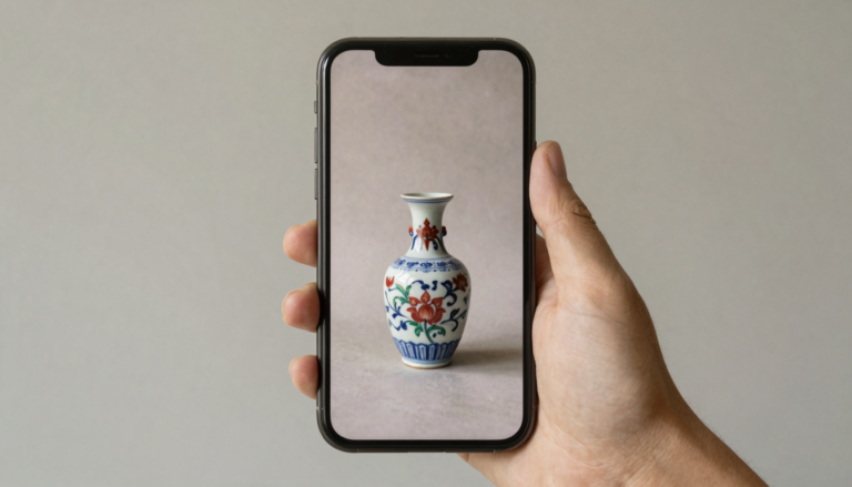 phone scanning an antique vase to get a value estimate