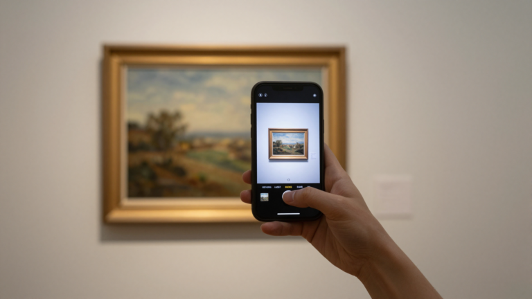 Magnus app being used to photograph a framed painting on a phone